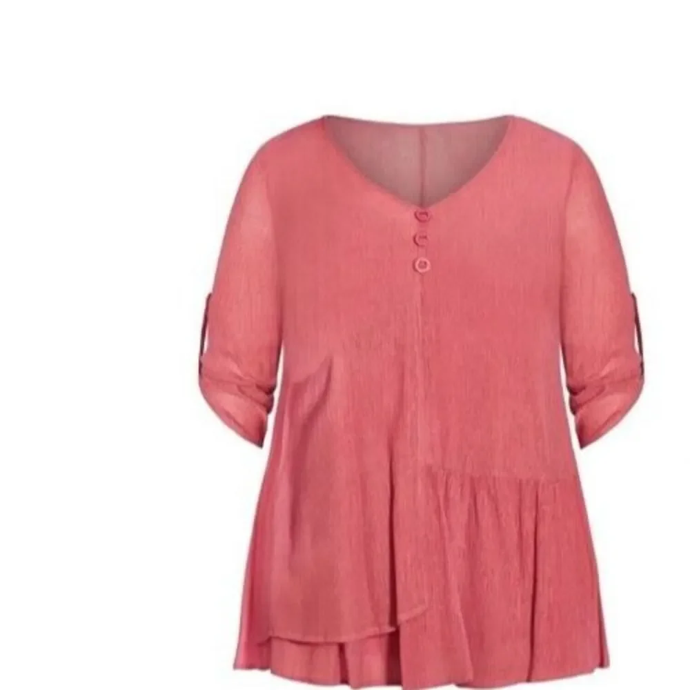 Zim & Zoe by‎ City Chic Raspberry Pink Plain Layered Tunic Top 3XL